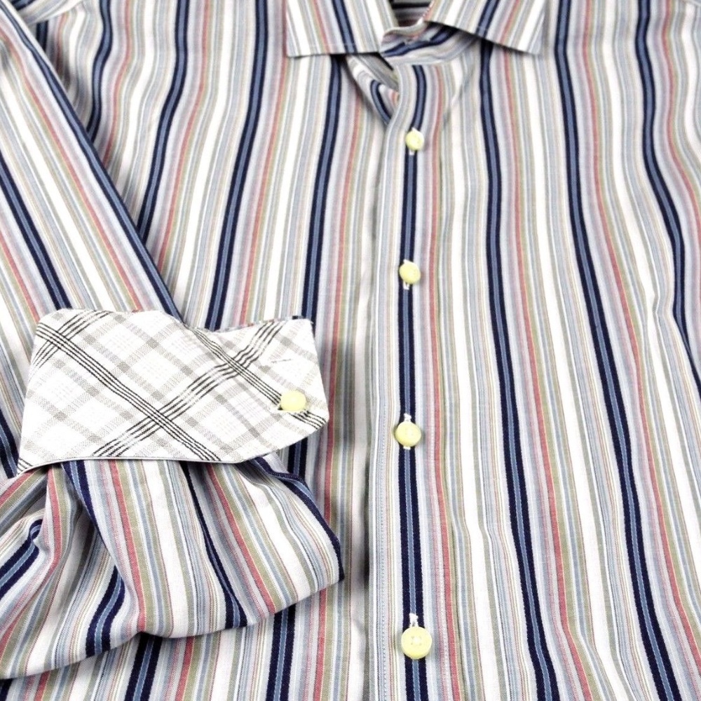 Thomas Dean Sz. Lg Multi Color Flip Cuff Shirt